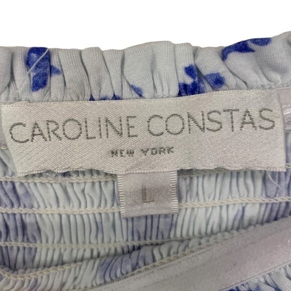 NWOT CAROLINE CONSTAS | White Blue Calla Mini Dress Smocked L - Picture 7 of 7